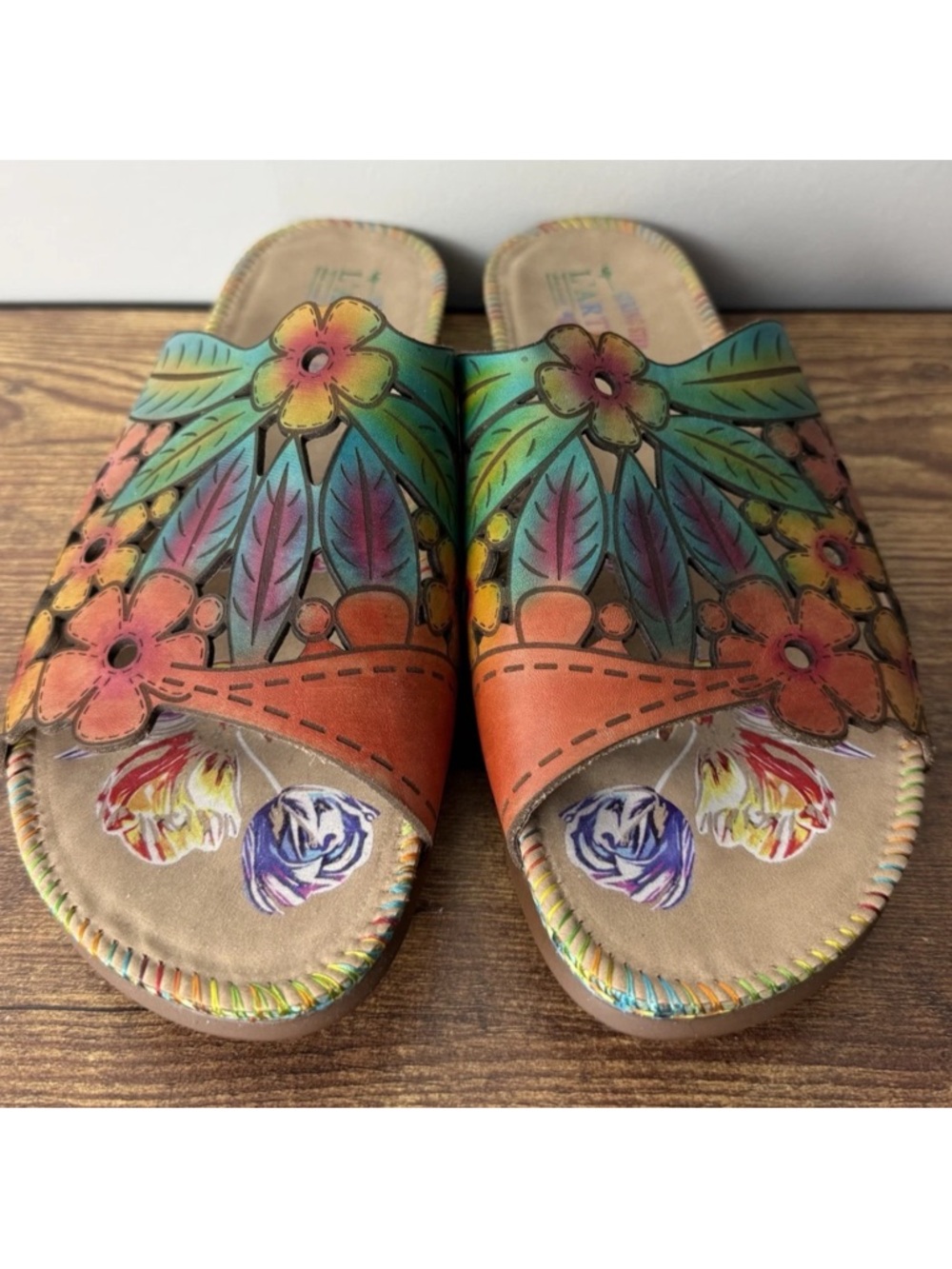 L'Artiste Soloa Spring Step Sandals Size 41 US 9.5 10 Slip On Leather Floral - Picture 4 of 10